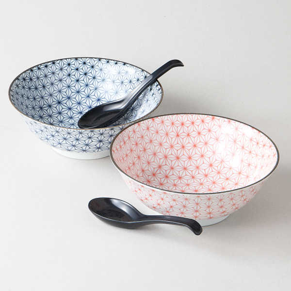 Hemp Leaves Donburi Ramen Bowl Gift Set with Spoons – Set of 2