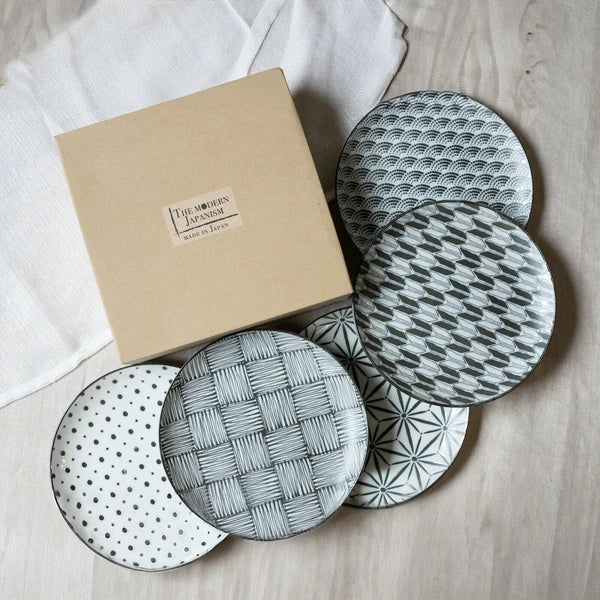 Komon 5-Piece 8" Japanese Mino Ware Plate Gift Set