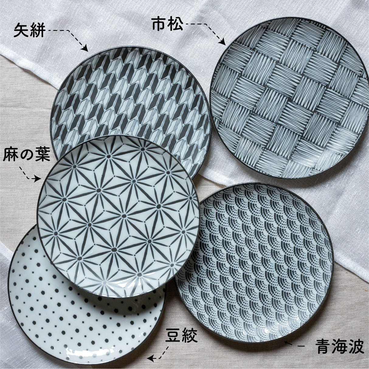 Komon 5-Piece 8" Japanese Mino Ware Plate Gift Set