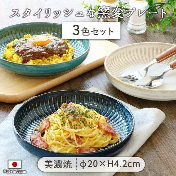 Japanese Mino Ware 8" 3-Piece Main Plate Set