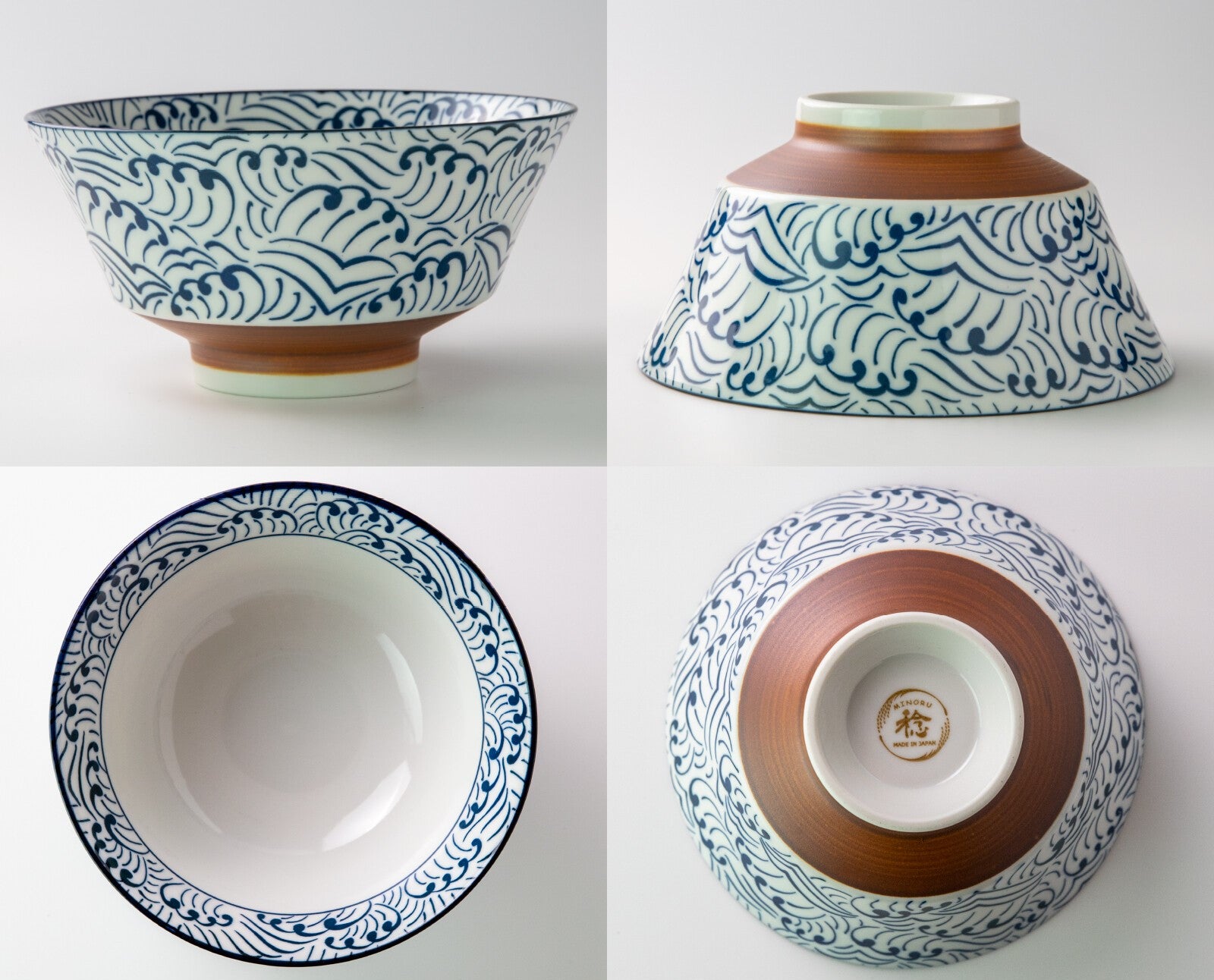 Japanese Mino Ware Jujyu Donburi Bowl | Rustic Blue & Rust Noodle