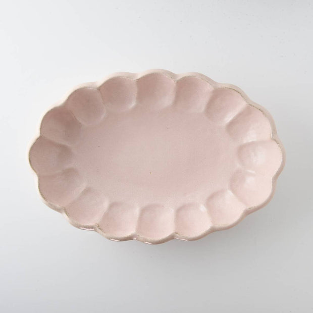 Rokuro Mino Ware Oval Plate 日本小兵橢圓花盤 - Peach