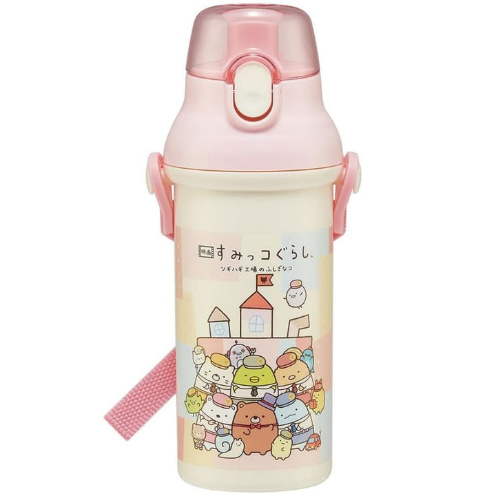 Skater Antibacterial Flask Water Bottle with Carry Strap (480ml) - Sumikko Gurashi School