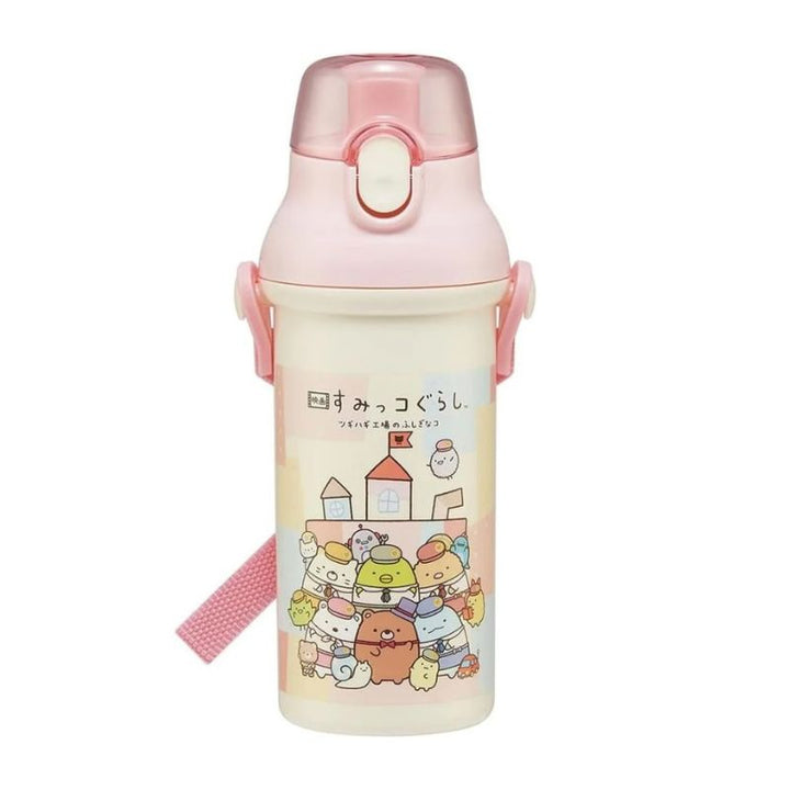 Skater Antibacterial Flask Water Bottle with Carry Strap (480ml) - Sumikko Gurashi School