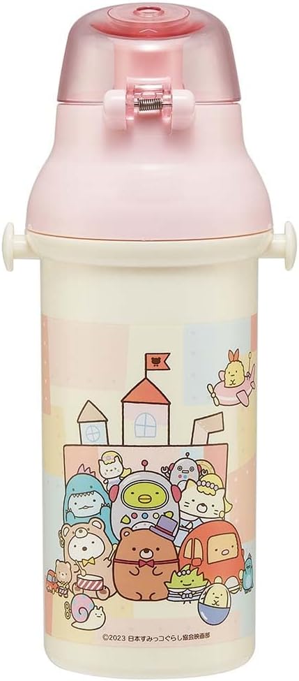 Skater Antibacterial Flask Water Bottle with Carry Strap (480ml) - Sumikko Gurashi School