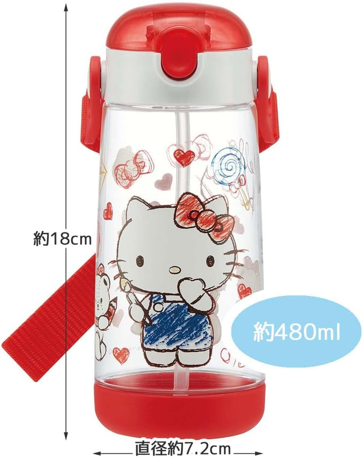 SKATER Lightweight Straw Bottle with Shoulder Strap (480ml) - Hello Kitty