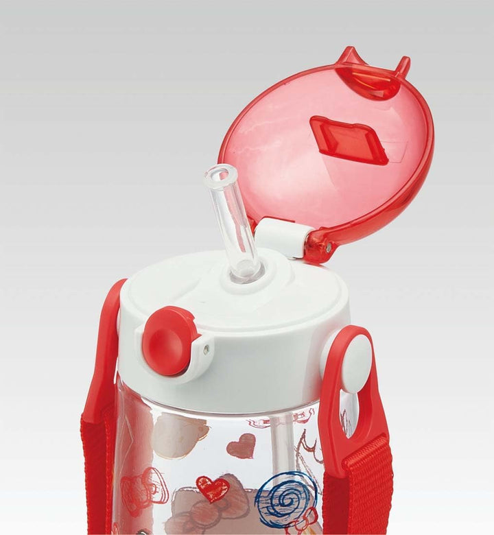 SKATER Lightweight Straw Bottle with Shoulder Strap (480ml) - Hello Kitty
