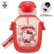 SKATER One-Push Straw Water Bottle with Carrier (530ml) - Hello Kitty (Red)