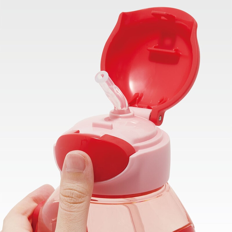 SKATER One-Push Straw Water Bottle with Carrier (530ml) - Hello Kitty (Red)