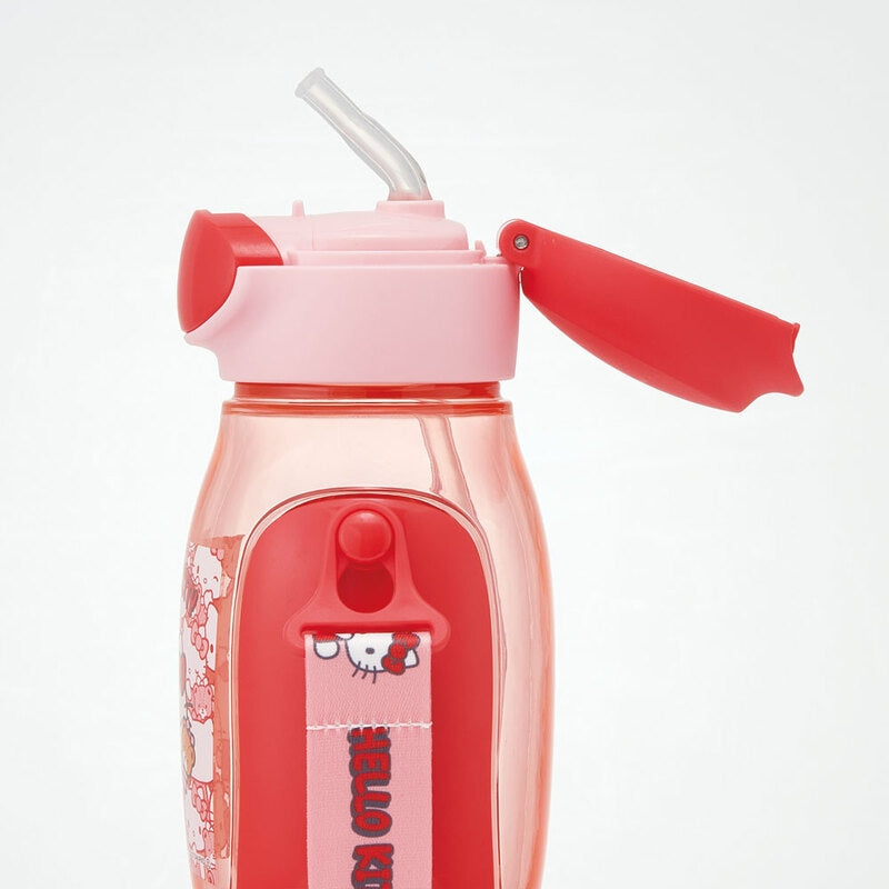 SKATER One-Push Straw Water Bottle with Carrier (530ml) - Hello Kitty (Red)