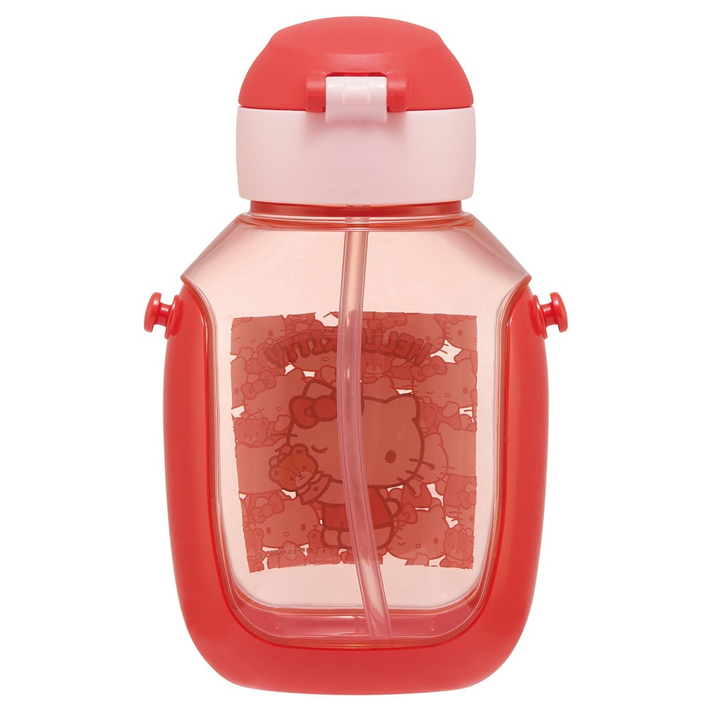 SKATER One-Push Straw Water Bottle with Carrier (530ml) - Hello Kitty (Red)