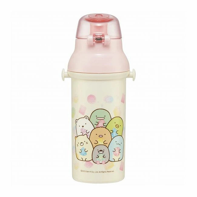 Skater Antibacterial Flask Water Bottle with Carry Strap (480ml) - Sumikko Gurashi Friends