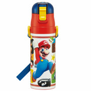 SKATER Stainless Steel Flask Water Bottle with Shoulder Strap - Super Mario (470mL)