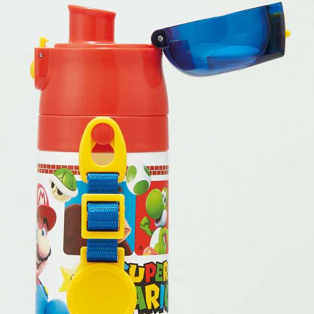 SKATER Stainless Steel Flask Water Bottle with Shoulder Strap - Super Mario (470mL)