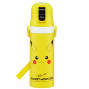 SKATER Stainless Steel Flask Water Bottle with Shoulder Strap - Pikachu (470mL)