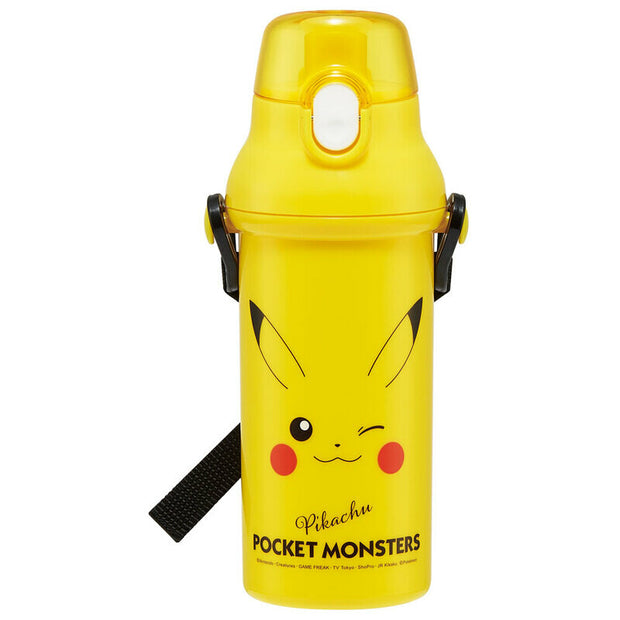 SKATER Antibacterial Flask Water Bottle with Carry Strap (480ml) - Pikachu Face