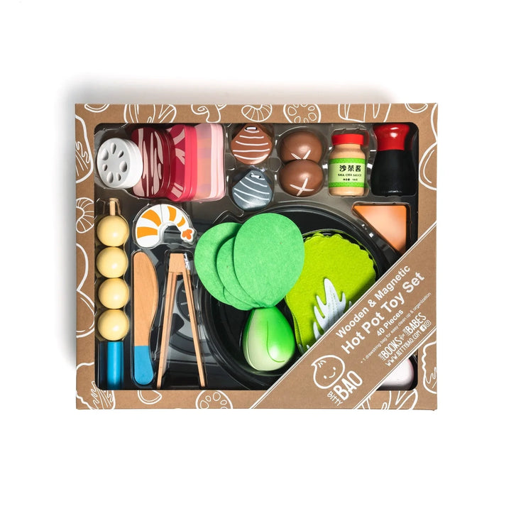 Wooden Hot Pot Toy Set – 40 Pieces with Canvas Tote