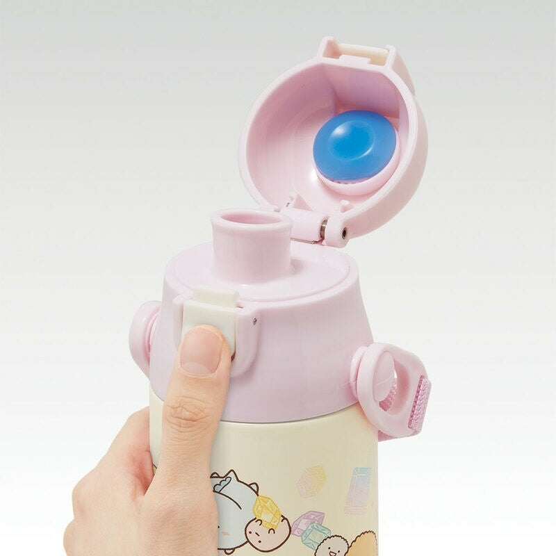 SKATER Ultralight Stainless Steel Flask Water Bottle with Shoulder Strap - Sumikko Gurashi Mole’s Home (580ml)