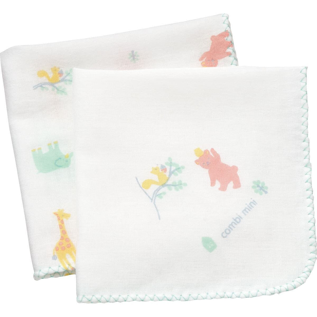 Double Gauze Baby Handkerchiefs – 2 pcs (Pastel Animals)