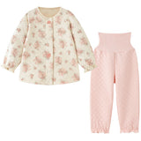 Warm Quilted Pajamas with Stretchy Belly Waistband – Pink Ribbon Bouquet