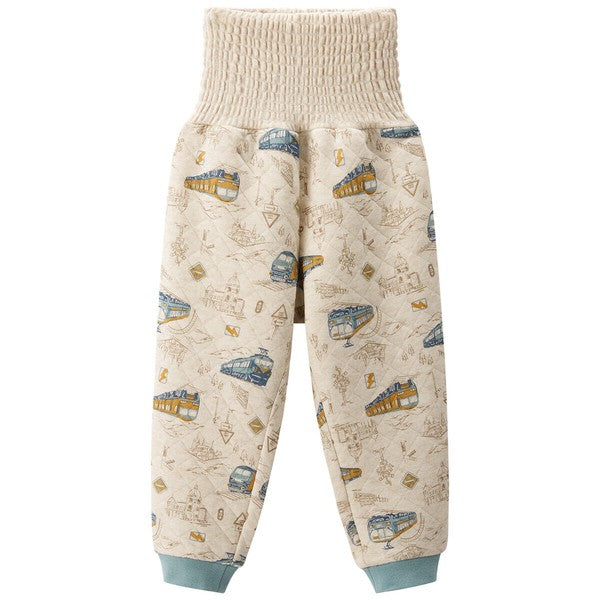 Warm Quilted Pajamas with Stretchy Belly Waistband – Train Journey