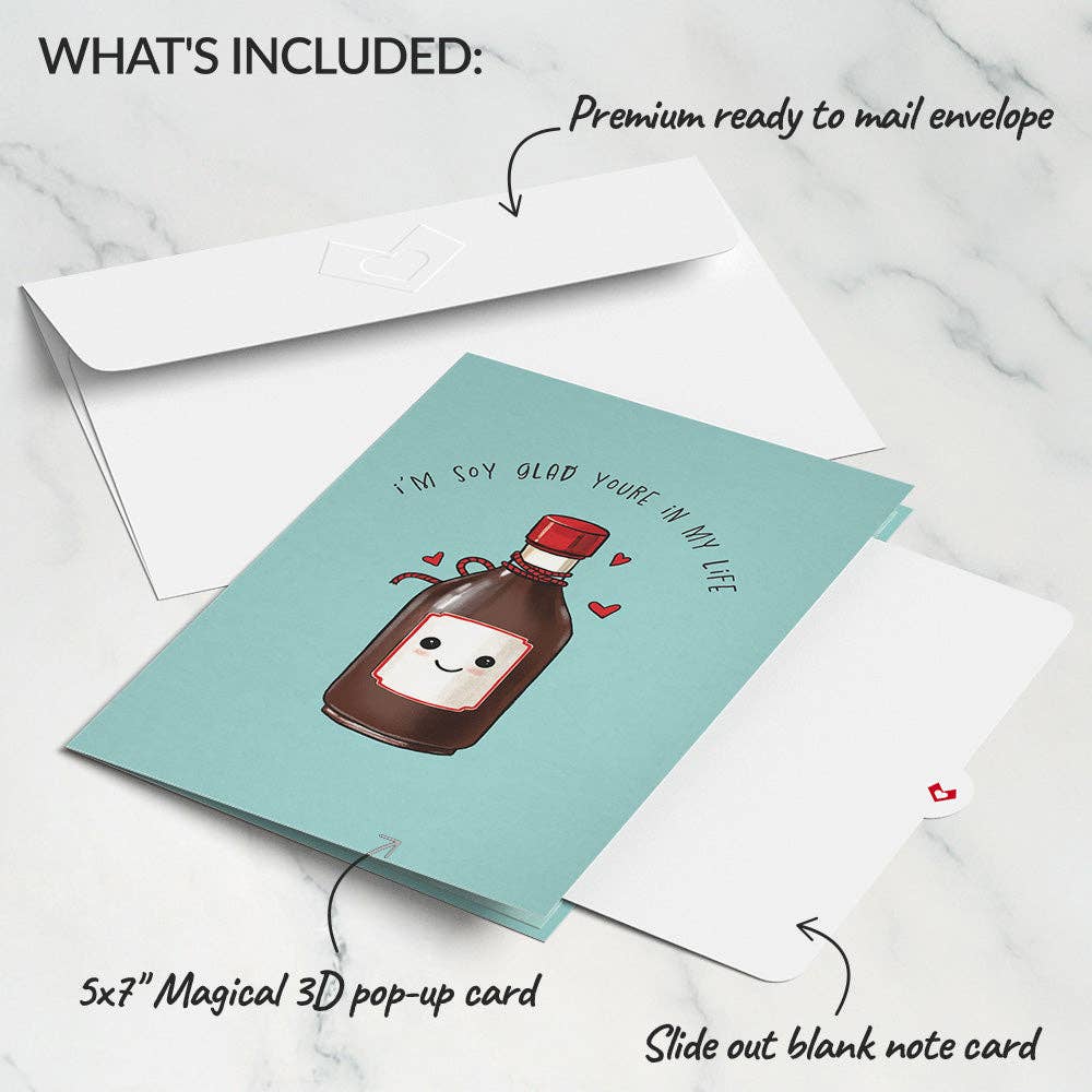 Sushi pop-up card set with slide-out note and envelope