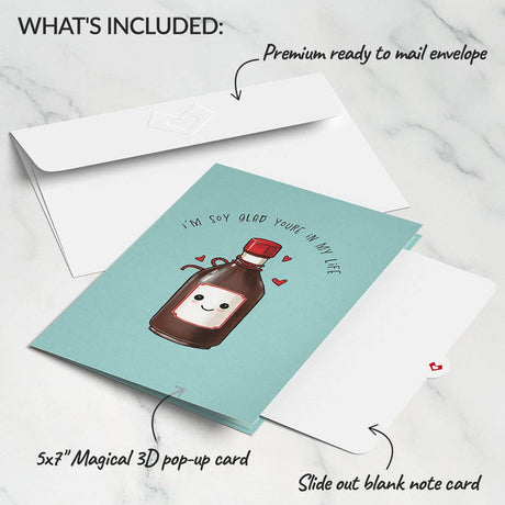 Sushi pop-up card set with slide-out note and envelope
