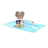 Open Up pop-up card showing the balloon house and cloud background