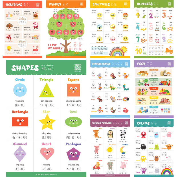 Cute Bilingual Chinese-English Poster Set (Traditional Chinese and Zhuyin) 可愛中英文幼兒學習海報