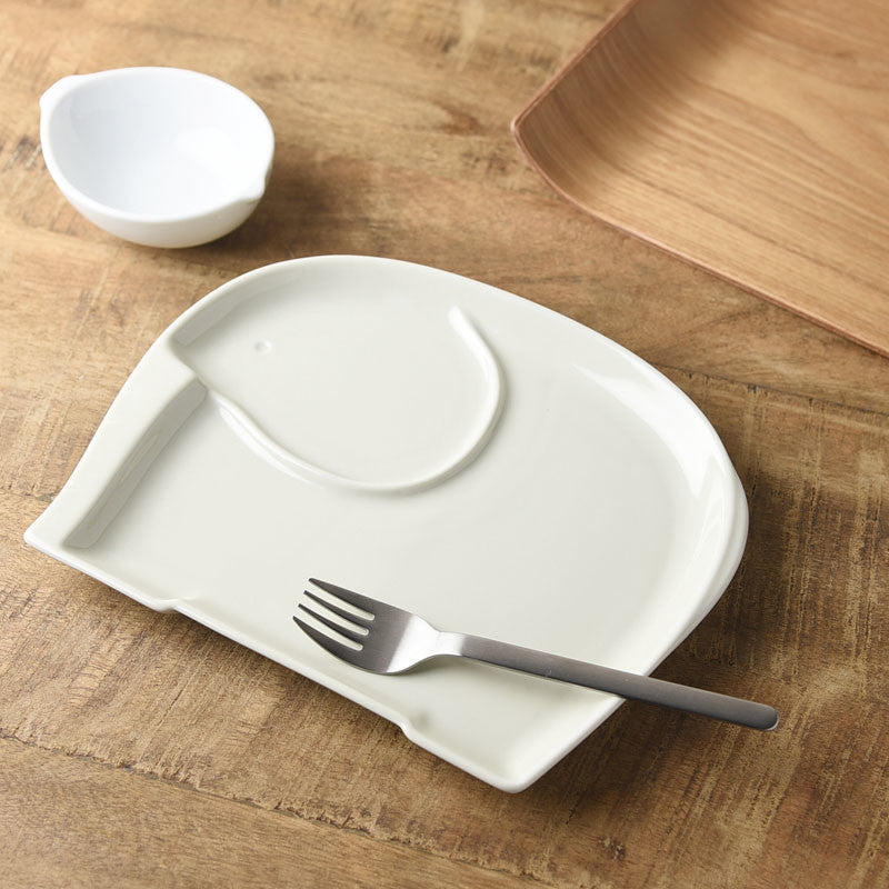 【Imperfect】Mino Ware Animal Life Elephant Divided Plate 日本製大象造型兒童瓷盤