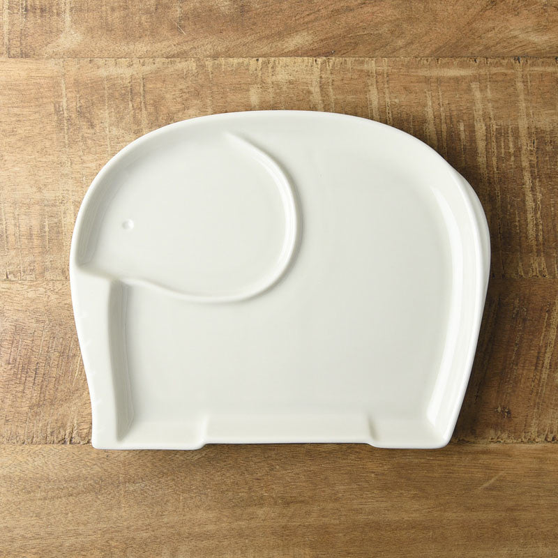 【Imperfect】Mino Ware Animal Life Elephant Divided Plate 日本製大象造型兒童瓷盤