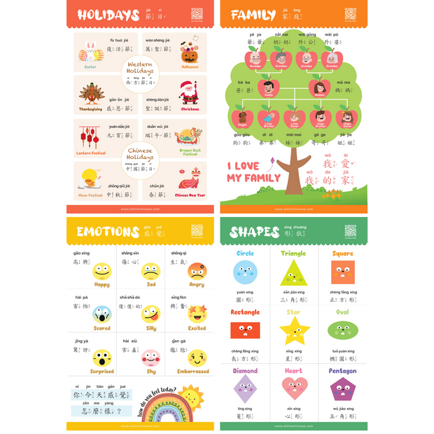 Cute Bilingual Chinese-English Poster Set (Traditional Chinese and Zhuyin) 可愛中英文幼兒學習海報