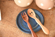 Smile Wooden Kids Cutlery Spoon + Fork Set 日本松木微笑幼兒叉匙組