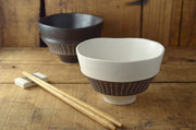 Mino Ware Rice Bowl - Choco Stripes Series 日製美濃燒手工窯碗 (2 Color Options)