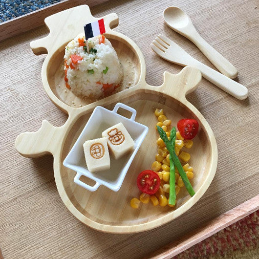 Handmade Japanese Bamboo Snowman Kids Meal Set | FUNFAM Natural
