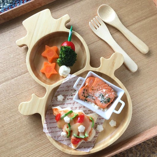 Handmade Bamboo Meal Set - Snowman 日本天然竹製兒童造型餐具組 (雪人)