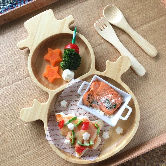 Handmade Japanese Bamboo Snowman Kids Meal Set | FUNFAM Natural