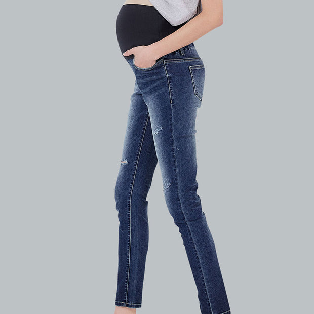 Maternity Slim Fit Stretch Jeans 刷破修身窄管牛仔孕婦褲