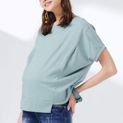 Asymmetric Maternity & Nursing Top 不規則剪接孕哺罩衫 (灰藍)