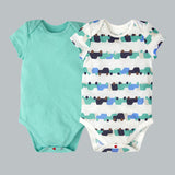 Cotton Mesh Short Sleeve Onesie 純棉網眼包屁衣(2入)-車車/綠