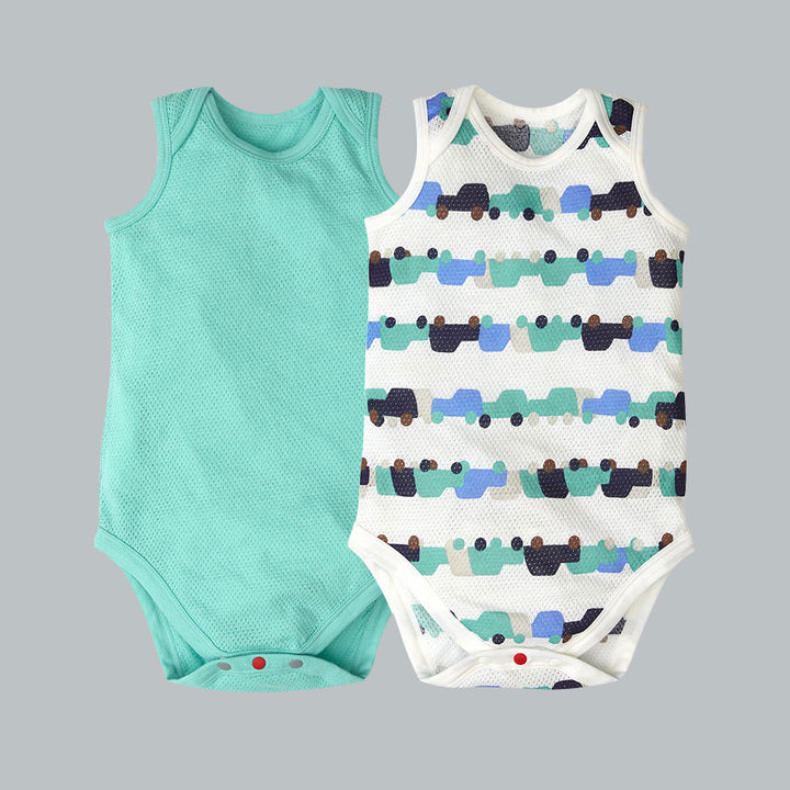 Cotton Mesh Sleeveless Onesie 純棉網眼無袖包屁衣(2入)-車車