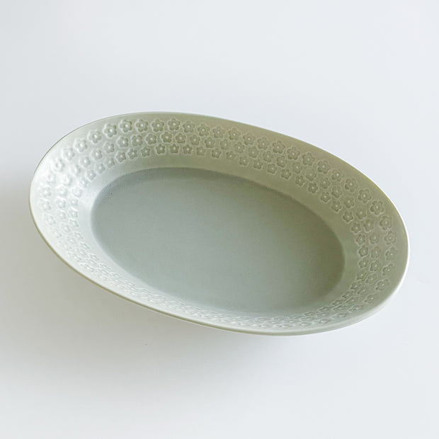 Press de Flower Scandi Oval Plate 日製美濃燒復古北歐霧面壓花橢圓盤