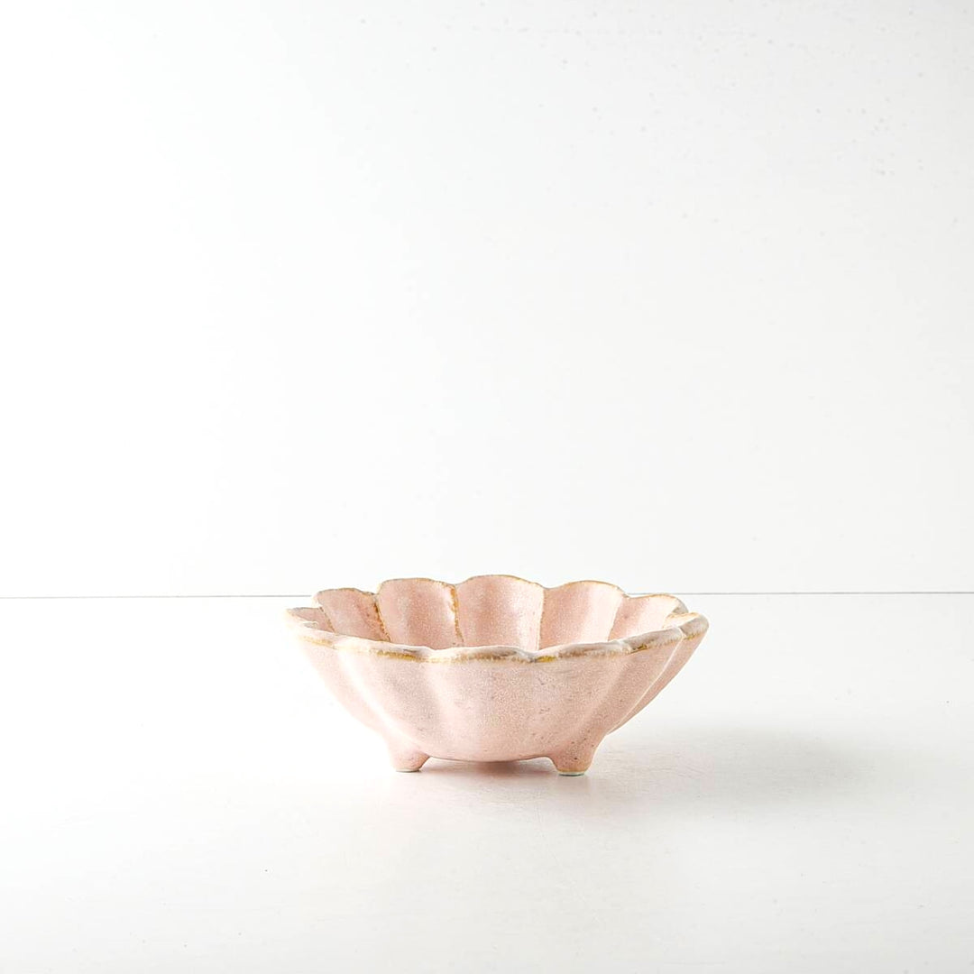 Rokuro Mino Ware Round Deep Plate 日本小兵粉引花缽 - Peach