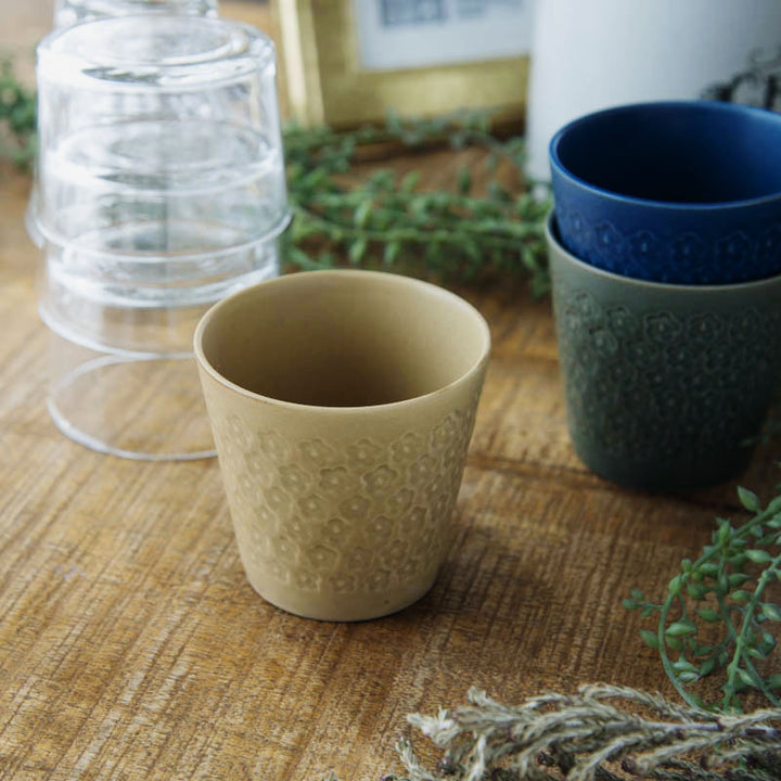 Press de Flower Scandi Cup (Matte Mustard) 日製美濃燒復古北歐霧面壓花杯 (芥末黃)