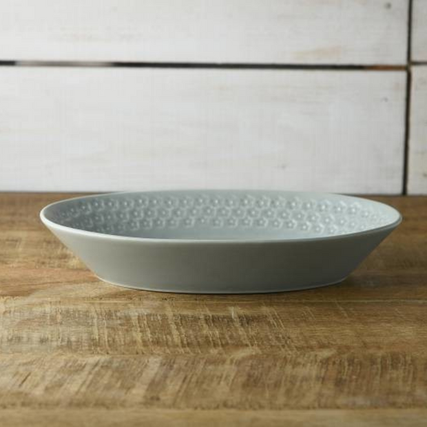 Press de Flower Scandi Oval Plate 日製美濃燒復古北歐霧面壓花橢圓盤